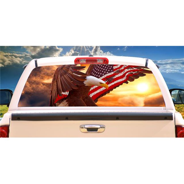 Bald Eagle Flag Autocollant en Vinyle Vue Graphique de Camion sur Fenêtre Arrière
