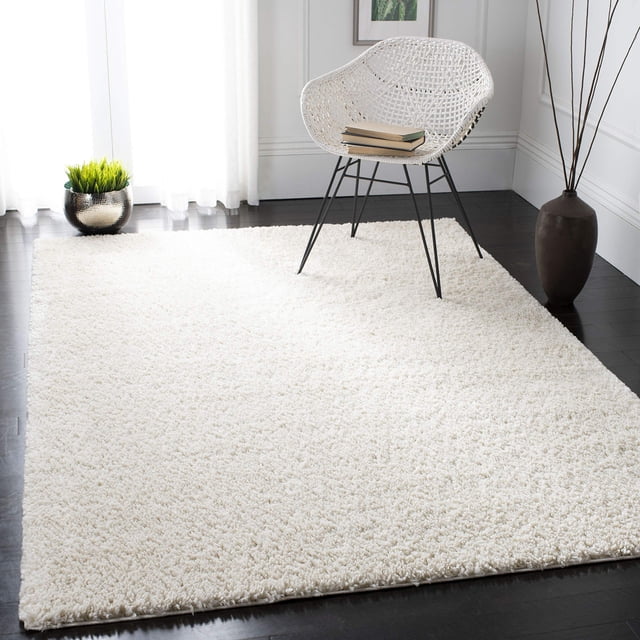 SAFAVIEH August Shag Collection 8'6" Square Ivory AUG900C Solid 1.2-inch Thick Area Rug