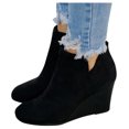 thumbnail image 3 of Mikilon Bottines Courtes pour Femmes en Suède à Talons Compensés avec Fermeture Éclair, Couleur Unie, Bout Rond, 3 of 8