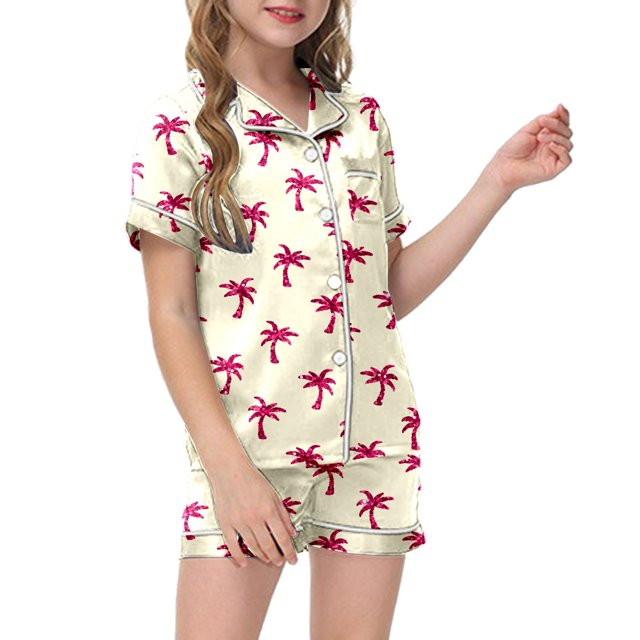 Luvoko Ensemble de Pyjama 2 Pcs pour Enfants Imprimé Graphique Chemise à Manches Courtes Boutonnée Shorts Pyjama