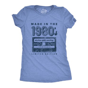 T-shirt pour Femmes Fabriqué dans les Années 1980, Drôle, Rétro, Cassette, Musique, T-Shirt Graphique (Bleu Pâle Chiné) - m