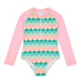 thumbnail image 2 of Kid Girls Swimsuit Rash Guard Striped Ruffle Sun Protection Long Sleeve Baby Girl Swimsuit 10-12 Years, 2 of 3