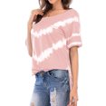 thumbnail image 3 of Women Gradient Tie-Dye Printed Pocket Side Split Crew Neck Short Sleeves Shirt, 3 of 7