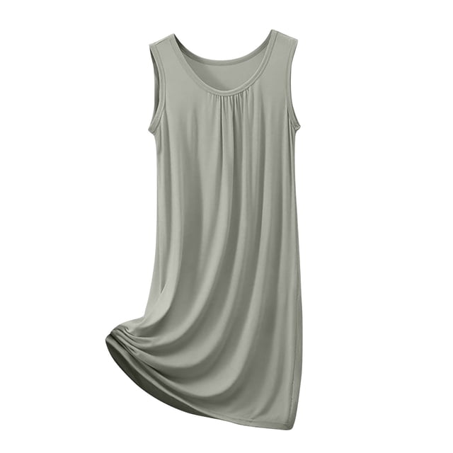 Diufon Robe de Pyjama pour Femme Été Mince Respirante Sans Manches Col Ras du Cou Chemises de Nuit Décontractées Amples Vêtements de Nuit pour la Maison