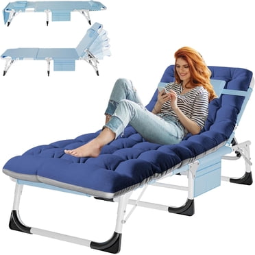 ABORON Folding Patio Chaise Lounge Chair - 5 Position Adjustable -28" Wide Foldable Camping Cot Bed with Cushion, Portable Beach Lounge Chair for Pool Lawn Deck Poolside Outdoor Sunbathing