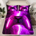 thumbnail image 2 of Boys Gaming Bed Sheets Set King Size Video Game Bedding Set for Boys Girls Kids,Gamer Console Sheets Purple Pink Lightning Fitted Sheet Set Bedroom Decor with 2 Pillowcases, 2 of 5