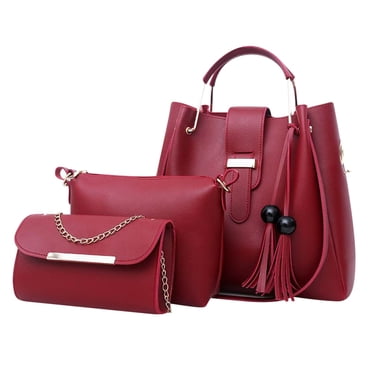 Pompotops Sac à Main et Sac à Bandoulière pour Femmes Ensemble de 3 Pcs Sac Fourre-Tout à Pampilles Pochette Sacoche Sac à Poignée Supérieure Sac d'Épaule Liquidation