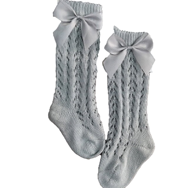 Kmbangi Infant Girl Medium Tube Socks, Bowknot Cut Out Solid Color Stockings