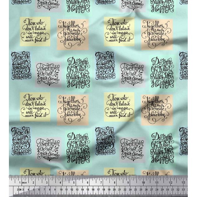 Soimoi Green Modal Satin Fabric Motivational Quotes Text Print Fabric by the Yard 42 Inch Wide