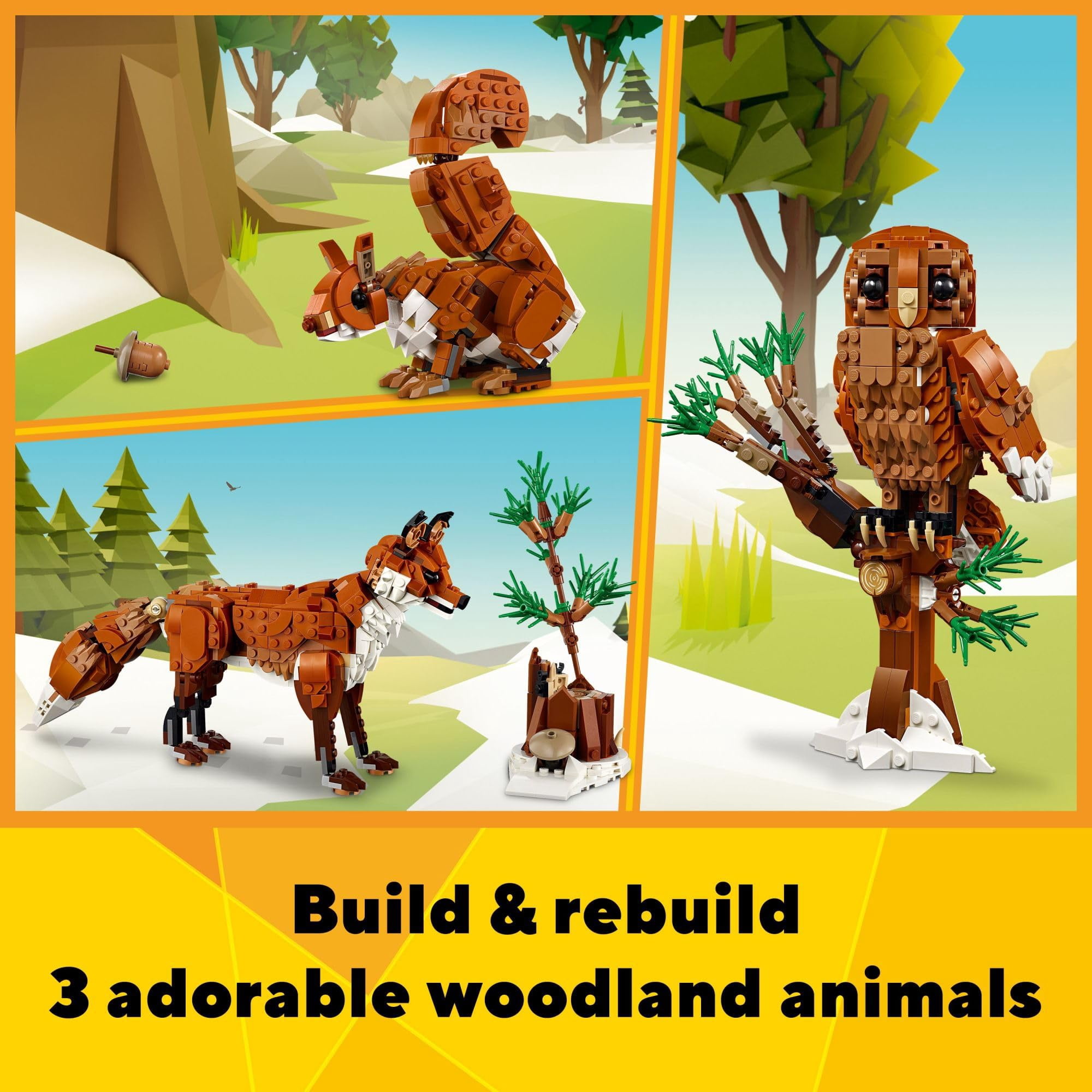 LEGO Creator 3 in 1 Forest Animals: Red Fox Toy Transforms to Owl