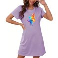 thumbnail image 4 of Mrat Jupe de Pyjama Courte pour Femmes Robe pour Femmes Vêtement de Nuit Manches Courtes Chemise de Nuit Décontractée Imprimée Robe de Sommeil Ample Confortable Nuisette S-97 Violet P, 4 of 7