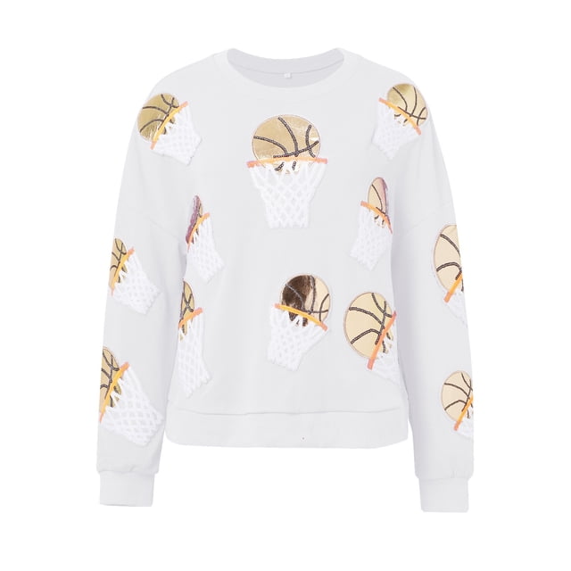 Kcodviy Womens Basketball Hoop Sequin Comfy Outfit Set Women Sweatshirt Crewneck Oversized Long Womens Sweatshirt Sleeve Pullover Tops
