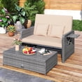 thumbnail image 1 of Costway Wicker Loveseat Sofa Set Patio Rattan Daybed with Ottoman & Retractable Side Tray Brown, 1 of 10
