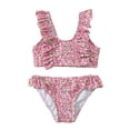 thumbnail image 1 of Huanglei Toddler Girls Swimsuit Set Ruffle Trim Bikini With Pastel Floral Pattern | UPF 50+ Sun Protction Swimwear ,5-6 Years, 1 of 6