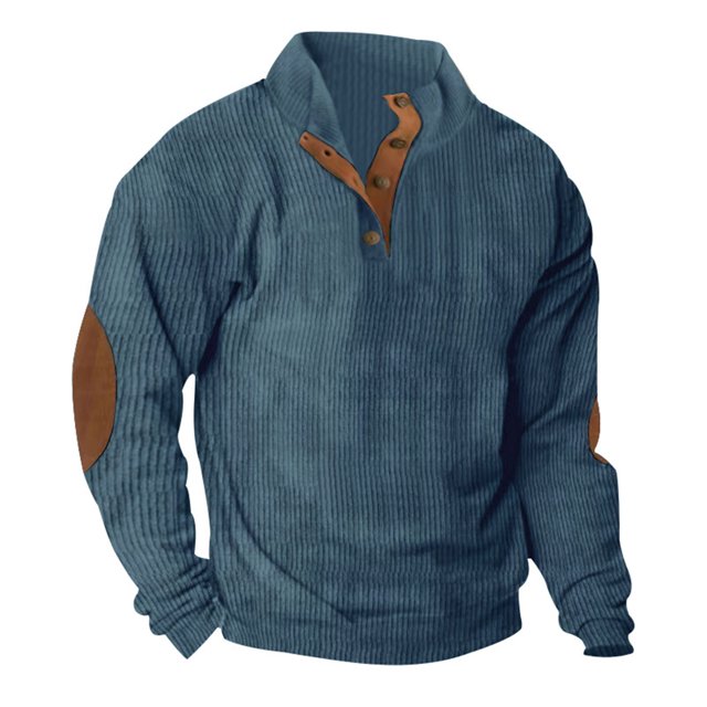 Birdeem Mode Homme Décontracté Sport Col Montant Bouton Patchwork Chandail à Manches Longues Blouse