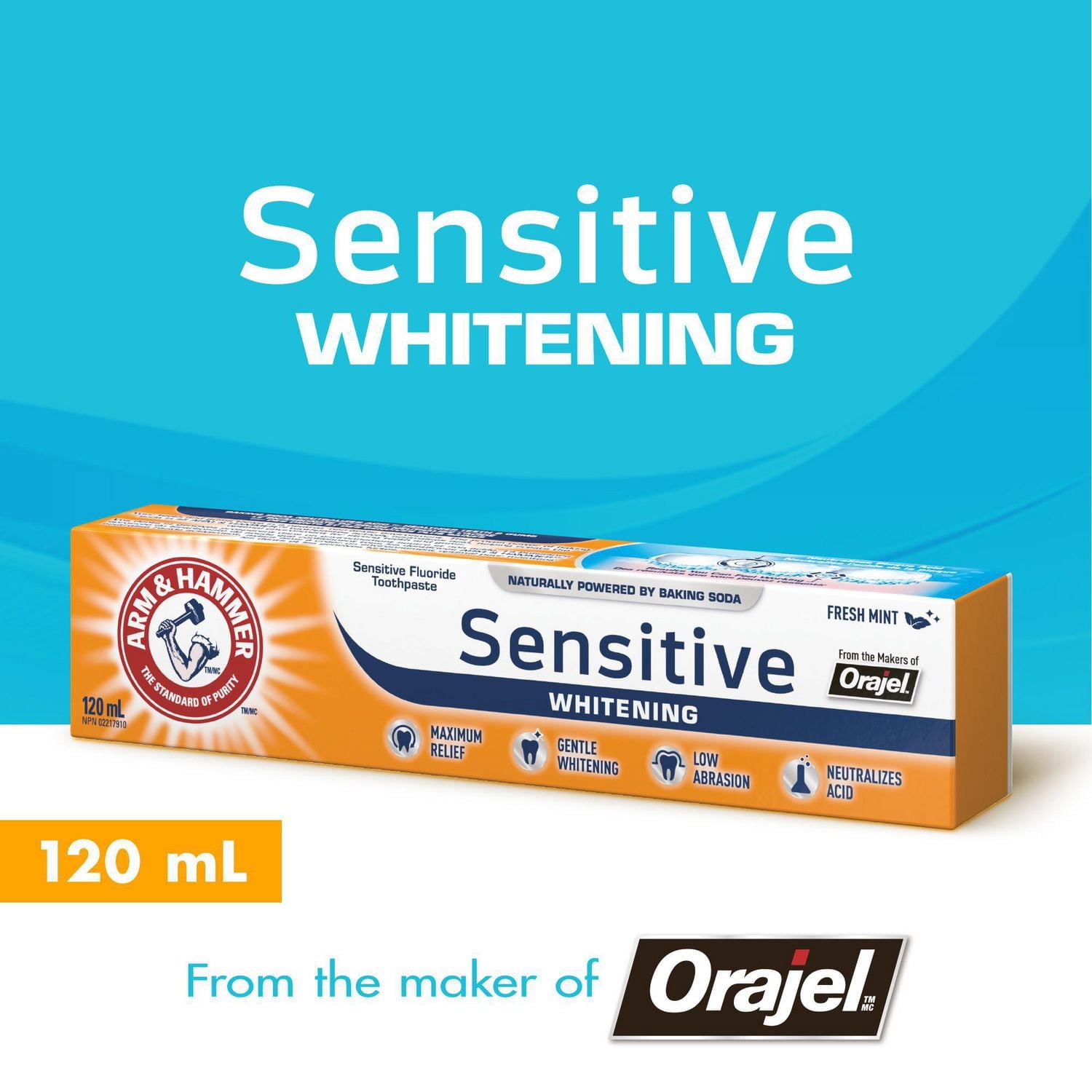 Arm & Hammer Sensitive Whitening Toothpaste, Fresh Mint, 120 ml