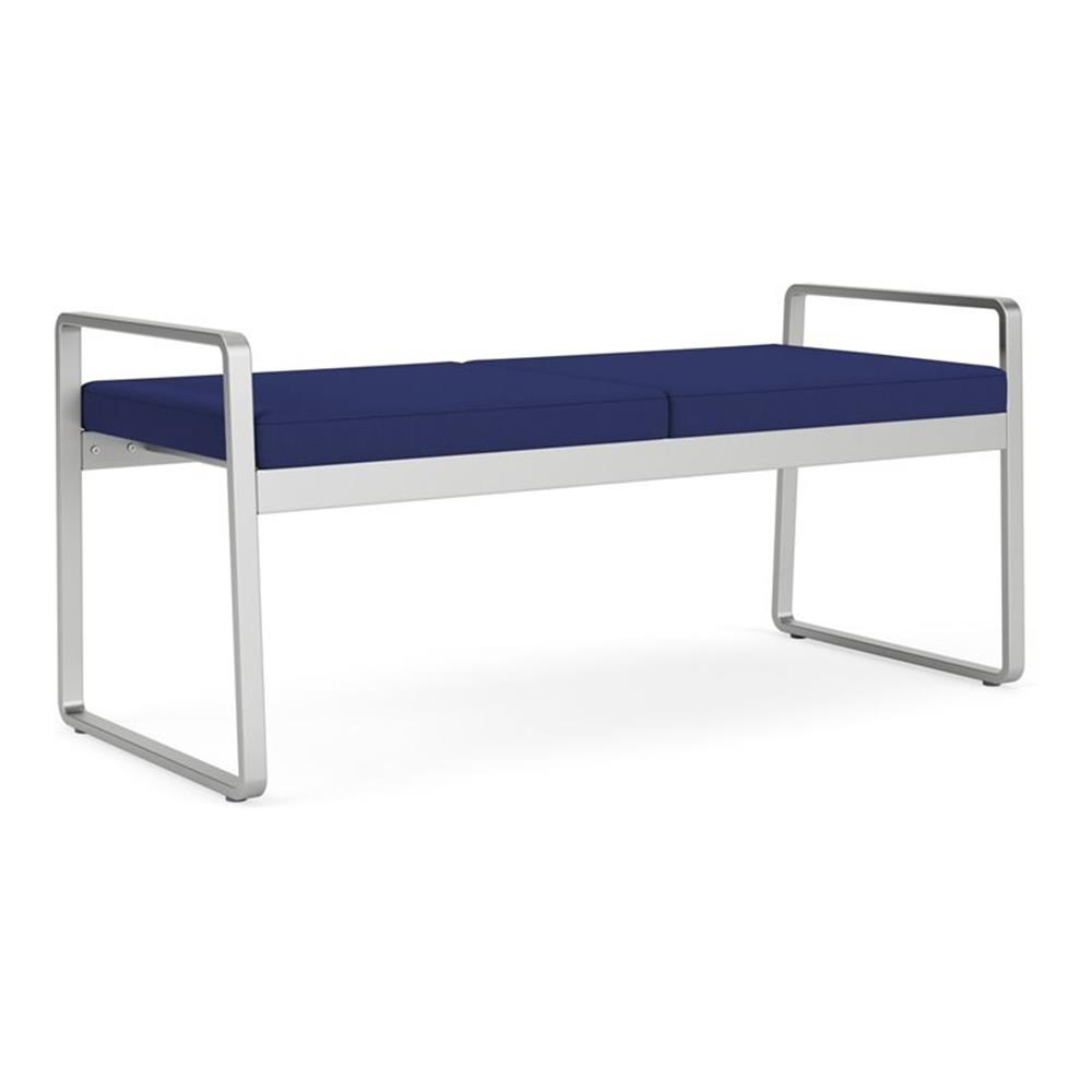 Banc 2 Places pour Réception Salle d'Attente Soins de Santé / Acier Argenté / Bleu