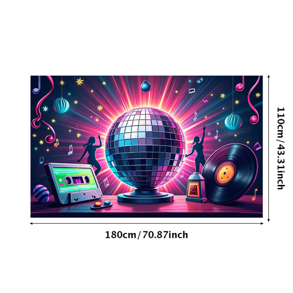 Disco Party Backdrop Vinyl Record Music Banner for Retro Dance Party Decoration Studio Background Photography Props Themed Event Decor