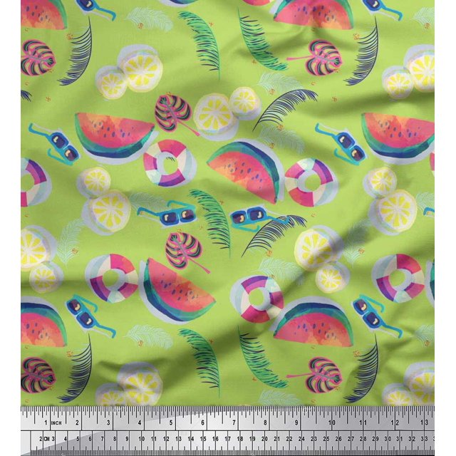 Soimoi Poly Georgette Fabric Fruits,Swim Ring & Goggles Summer Designs Print Fabric by Yard 42 Inch Wide