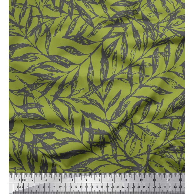 Soimoi Green Georgette Viscose Fabric Artistic Leaves Printed Fabric 1 Yard 42 Inch Wide