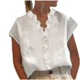 thumbnail image 1 of Birdeem Womens Spring Summer Solid Color Casual V-Neck Top Cotton Lace Design Blouses, 1 of 12