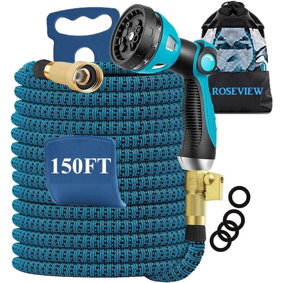 Garden hose 150ft expandable garden hose 150 ft flexible best garden hoses 150 feet retractable kink free expanding water pipe heavy duty 150 foot collapsible lightweight (Lake Blue, 150FT)