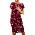 thumbnail image 2 of Robes d'Été pour Femmes Décontractées à Col Rond à Bretelles à Manches Courtes à Imprimé Floral Robe Ample avec Poches Robe d'Été Robes de Mariage pour Femmes 2023 en Liquidation, 2 of 6
