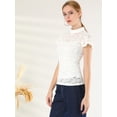 thumbnail image 4 of INSPIRE CHIC Women's Keyhole Back Top Short Sleeve Stand Collar Semi Sheer Blouse, 4 of 6