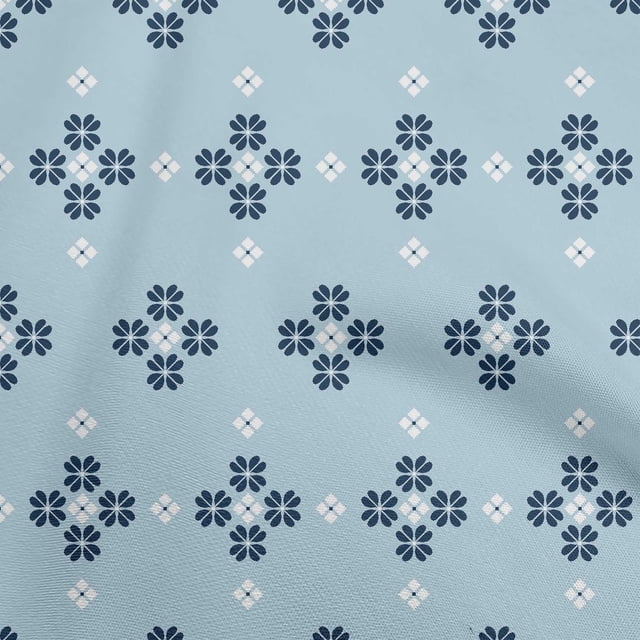 oneOone Cotton Silk Dusty Blue Fabric Geometric Fair Isle Pattern Sewing Craft Projects Fabric Prints By Yard 42 Inch Wide