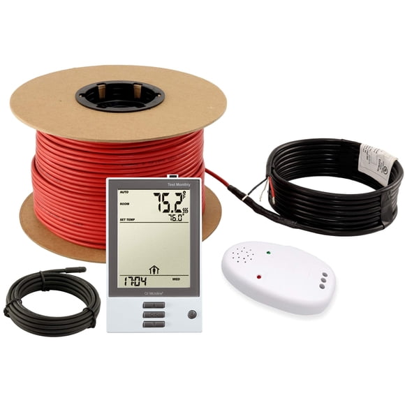 LuxHeat 50sqft Floor Heating Cable Kit - 120v Floor Heating System Under Tile, Vinyl, Laminate - Heated Flooring System Includes UDG Programmable Thermostat w/GFCI, Cable, Alarm & Flooring Sensor
