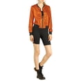 thumbnail image 2 of INSPIRE CHIC Women's Casual Stand Collar Metallic Zip Crop Length Bomber Jacket, 2 of 7