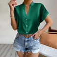 thumbnail image 2 of Birdeem Women Solid Color Tops Button V Neck T-Shirts Blouse, 2 of 12