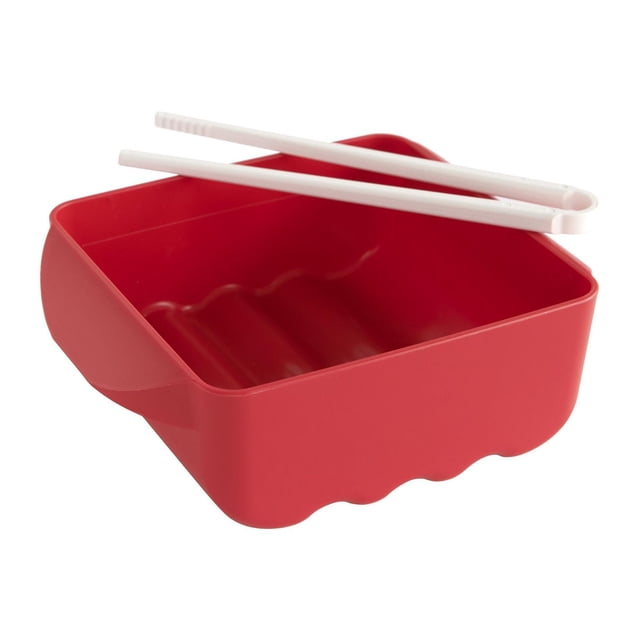 Nordic Ware Ramen RushTM avec Baguettes, Cuiseur de Ramen Carré Rouge pour Micro-Ondes avec Fond Nervuré pour Assurer une Cuisson Uniforme et Empêcher le Collage, Assorti à des Baguettes Réutilisables Blanches, Convient à la Préparation Rapide et Instantanée de Nouilles.