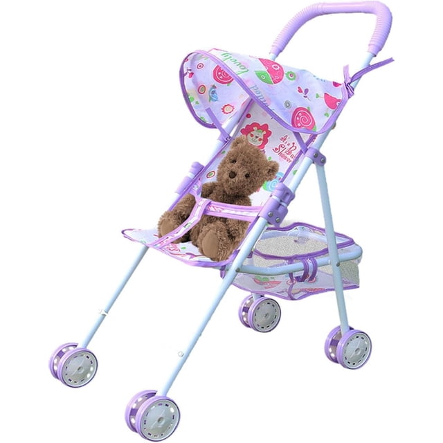 LAICAIW Poussette pour Poupée, une Poussette Jouet Réaliste et Pliable pour Enfants, Présentée dans un design Multicolore avec des Motifs Vifs et un Ourson Assis dans la Poussette. Dotée d'Une Poignée Confortable, de Roues Robustes et d'Un Cadre Léger pour une Maniabilité Facile. Comprend un Panier de Rangement en Maille en Dessous pour une Fonctionnalité de Jeu Accrue.