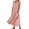 thumbnail image 1 of Kcodviy Robe en Jean pour Femmes, Couleur Unie, Col Rond, Grande Taille, avec Poches, Décontractée, Longue, Robe Grande Taille, Robe Débardeur Quotidienne, 1 of 6