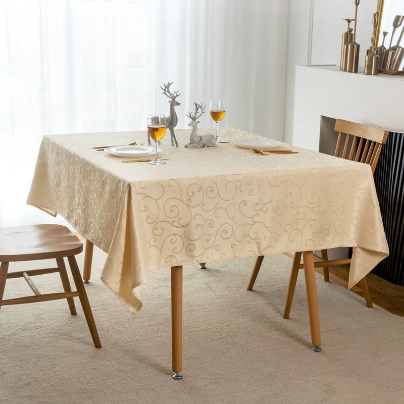 Marina Decoration Jacquard Waterproof Thick Elegant Luxury Premium Solid Damask Branch Scroll Decorative Home Kitchen Tablecloth Liquid Repellent and Stain Resistant