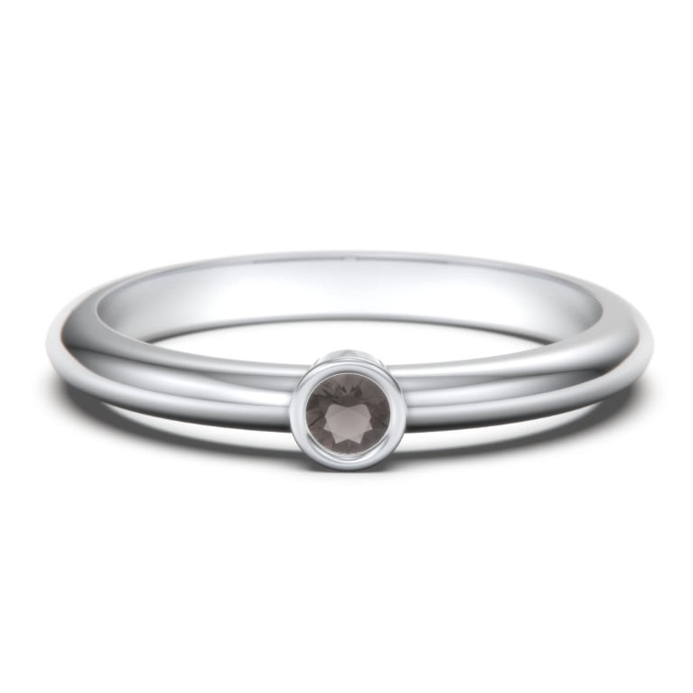 Bague Classique à Pierre de Naissance Sertie Clos - Quartz Fumé (Juin)