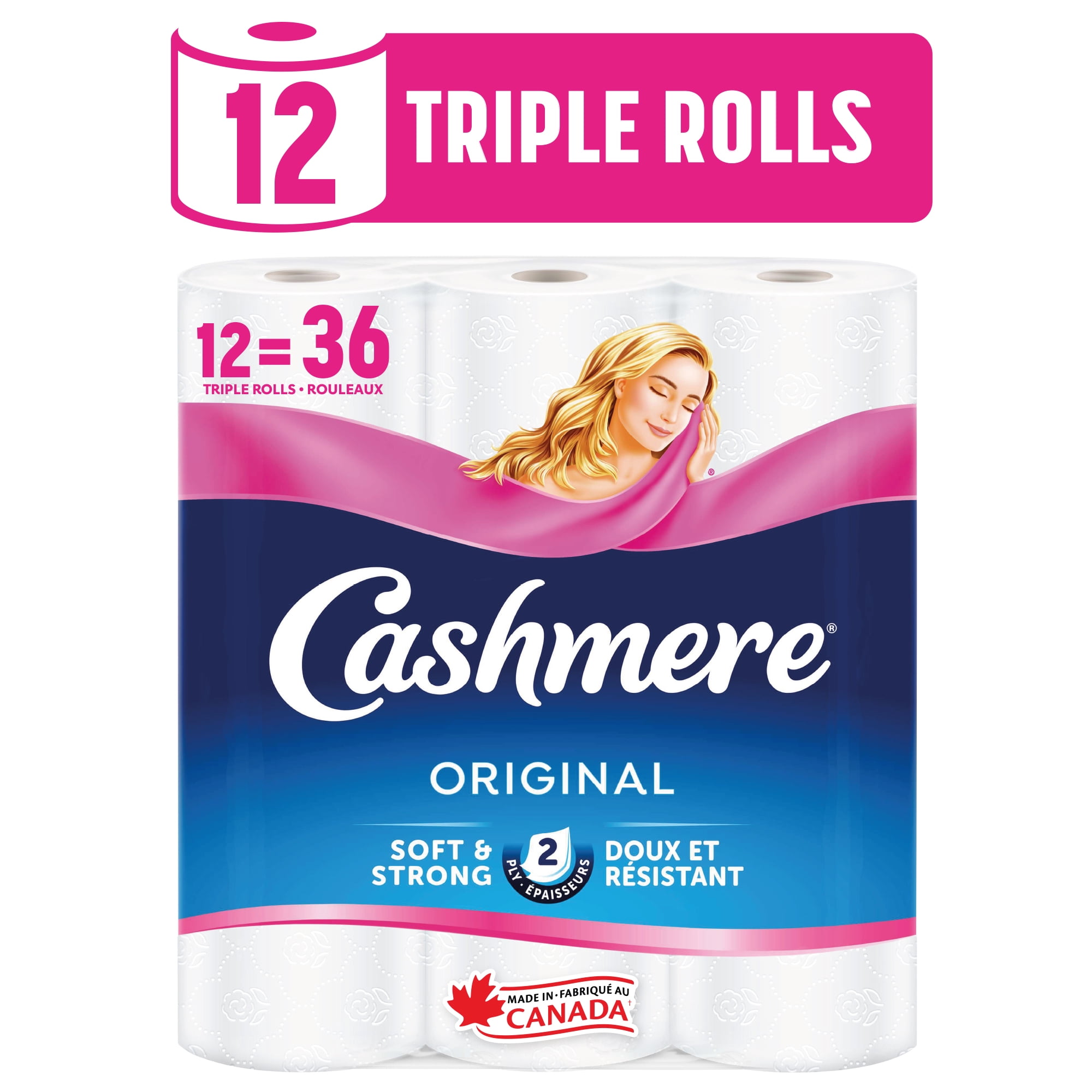 Cashmere Toilet Paper, Hypoallergenic and Septic Safe, 12 Triple Rolls = 36 Single Rolls
