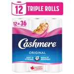 Cashmere Toilet Paper, Hypoallergenic and Septic Safe, 12 Triple Rolls = 36 Single Rolls