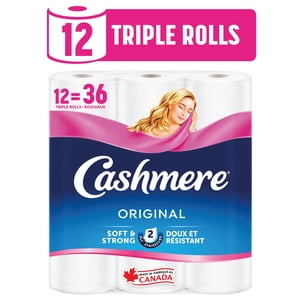 Cashmere Papier hygiénique hypoallergénique et septique sans danger, 12 Triples rouleaux = 36 Roulements simples