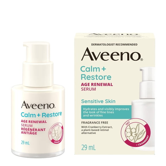 Aveeno® Calm + Restore Age Renewal Serum, Niacinamide, Oat, Cranberry, Retinol Alternative, Anti-aging, Gentle on Sensitive Skin, Hypoallergenic, Fragrance-Free