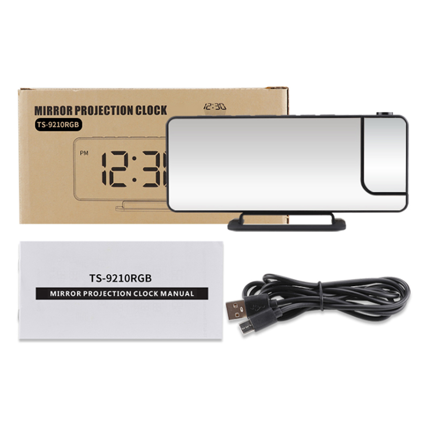 yeacher Modern LED Projection Alarm Clock with RGB Gradient, 180° Rotatable Projector, Dual Alarms, Snooze Function, and 6-Level Brightness Adjustment - Black (TS-9210)