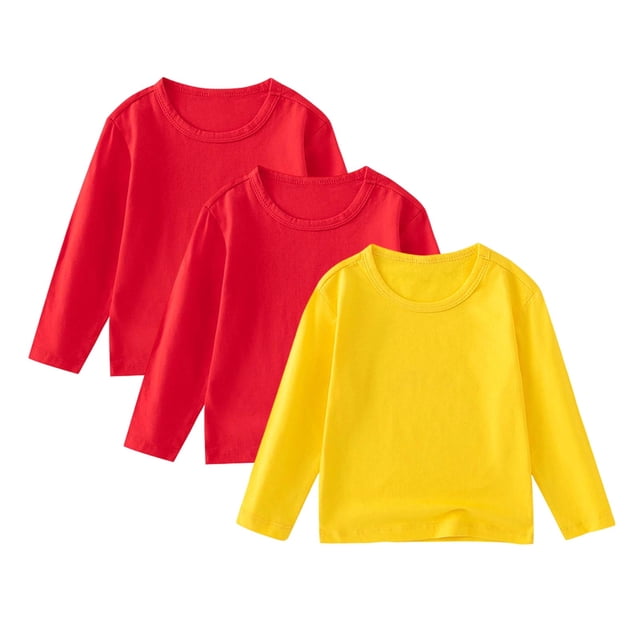 ZACPNCV Chandails Molletonnés à Col Rond pour Filles 3 Pcs, Chandails à Manches Longues pour Enfants, Hauts, Chandail d'Automne, Rouge, 10-11 Ans