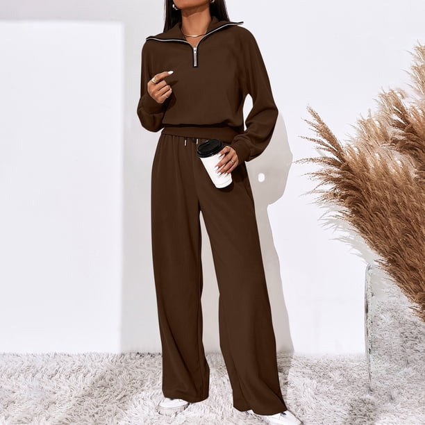 PEZHADA Fall Savings Women Two Piece Outfits Tracksuit Half Zip