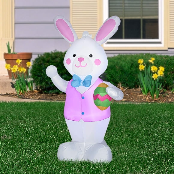 Gemmy Easter Bunny Tenant un Oeuf de Pâques Gonflable Soufflé à l'Air Lapin de Pâques
