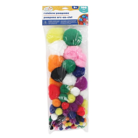 TINY HANDS Rainbow Pom-Poms - 100 pcs, Assorted Sizes & Colours (Ages 3+)