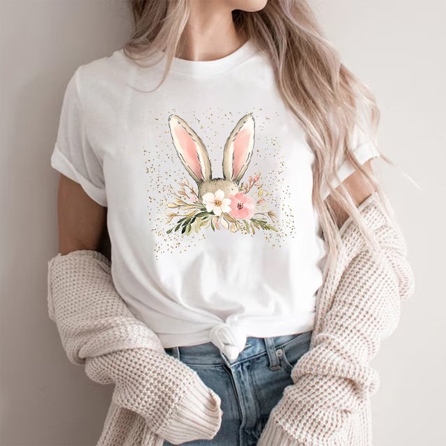 Weiqiqre Plus Size Tops for Women Happy Easter T Shirt Easter Bunny Shirt Cute Rabbit Graphic Tee Gift Spring Tees Tops