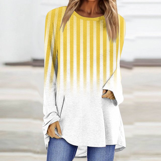 Styesk Chandails à Manches Longues pour Femmes Grande Taille Tendance Chemise Rayée Ample Col Rond Chandail Tunique Hauts Décontractés Dégradé Doux Léger Chandail