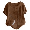 thumbnail image 1 of Birdeem Haut Décontracté à Manches Courtes pour Femmes Grande Taille Col Rond Imprimé Plumes Ample en Coton Lin, 1 of 1