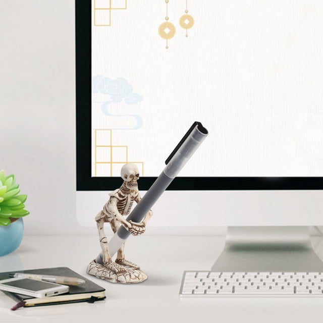 WHEANG Pen Holder Skeleton Pencil Holder Bracket Resin Creative Desktop Pen Storage Rack Organizer Makeup Brush Display Stand For Halloween Home